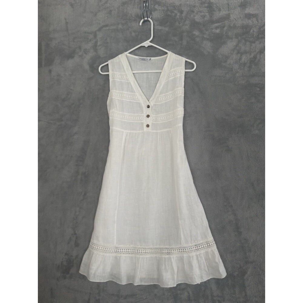 Modissima Italy Linen Dress Womens M White Embroidered Tie Back Sleeveless